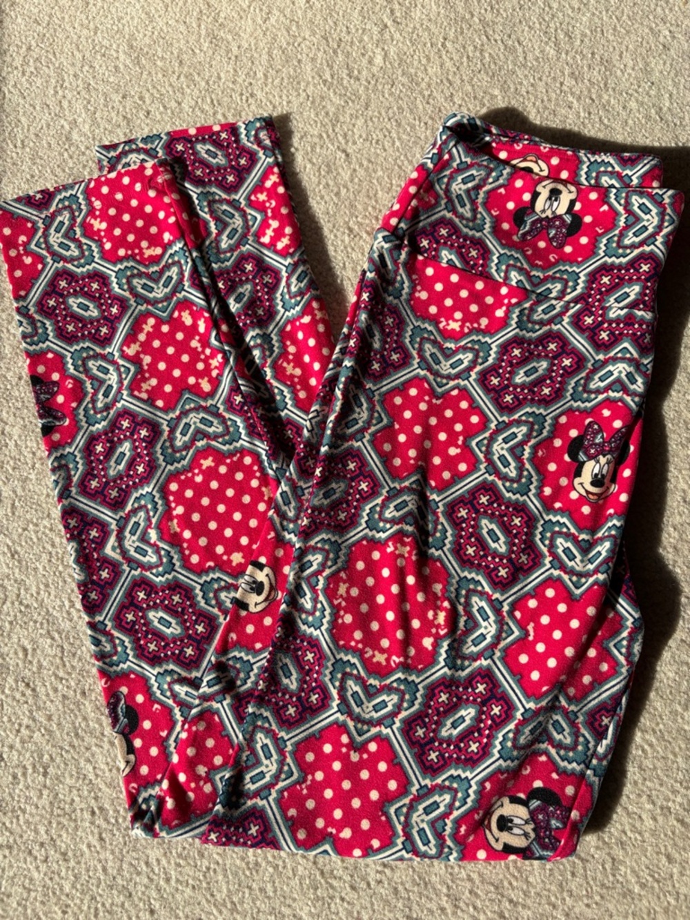 Disney LuLaRoe Pink Red Minnie Mouse Patterned Leggings - Minnie Mouse